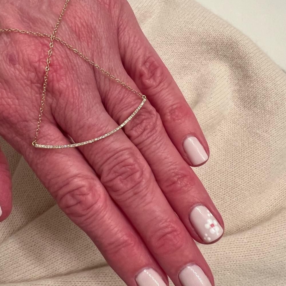 14 k gold pave curved diamond necklace